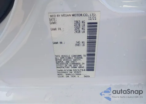 2022 Nissan Altima Sr Fwd from USA, damaged, VIN 1N4BL4CV2NN303294